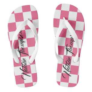 Monogramm kariert rosa und weiß für sie flip flops