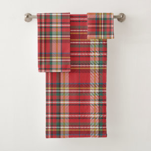 Monogramm Kariert Rustikal Rot Badhandtuch Set