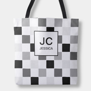 Monogramm Kariert Schwarz Grau Modern Einfache Kon