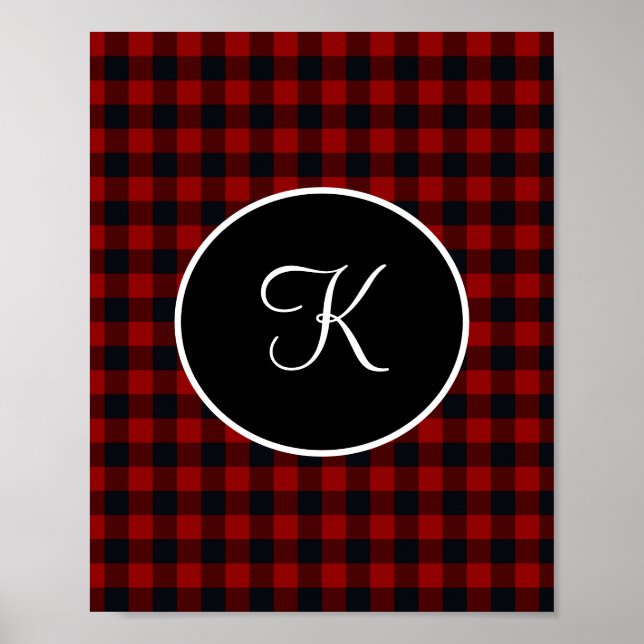 Monogramm Karierte Imitat Rot und Schwarz Buffalo Poster (Vorne)