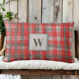 Monogramm karierter Tartan-Karo, rot, graue Aquare Lendenkissen