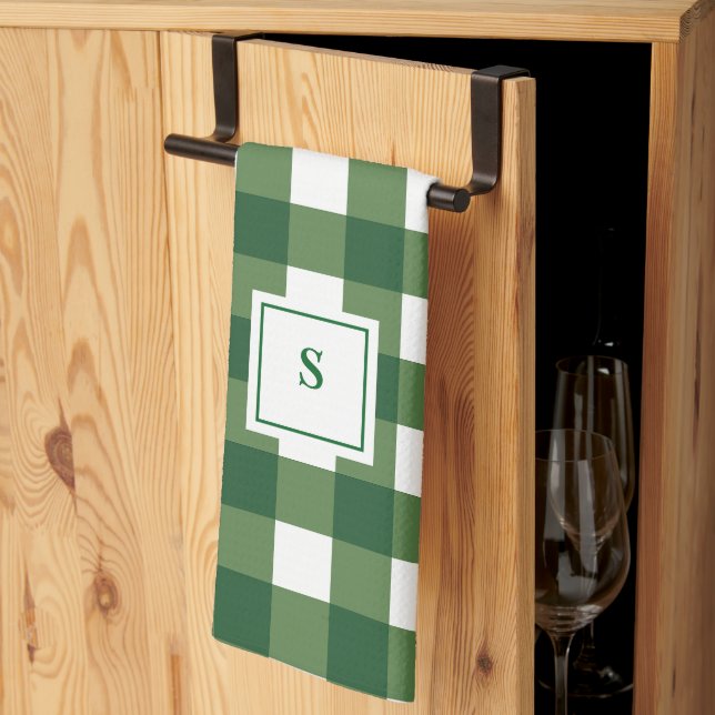 Monogramm Karo Gingham Geschirrtuch (Drittel gefaltet)