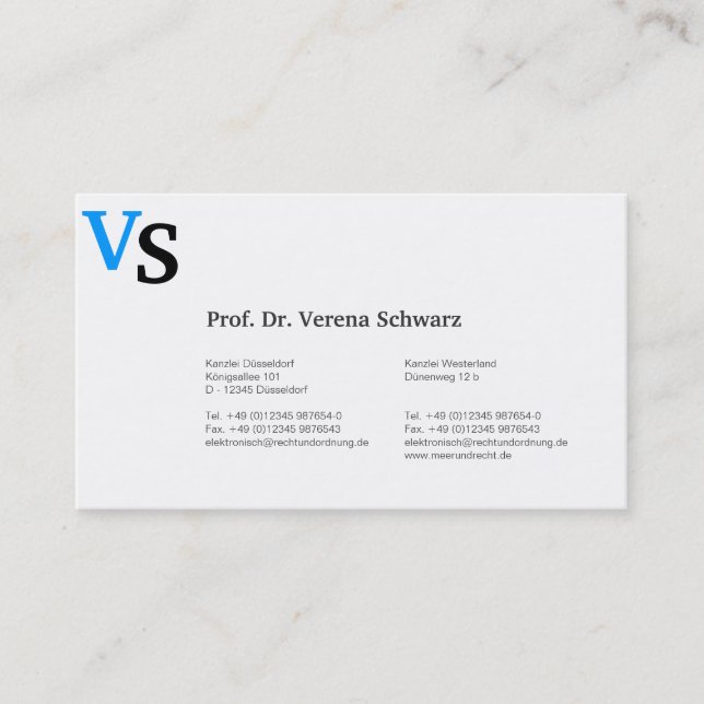 Monogramm-Karten Blau Schwarz Visitenkarte (Vorderseite)