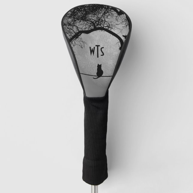 Monogramm Kat auf einem Draht Vollmond Golf Headcover (Vorderseite)