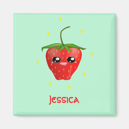 Monogramm Kawaii Erdbeerfrüchte auf Türkis Magnet