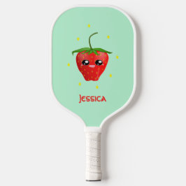 Monogramm Kawaii Erdbeerfrüchte auf Türkis Pickleball Schläger
