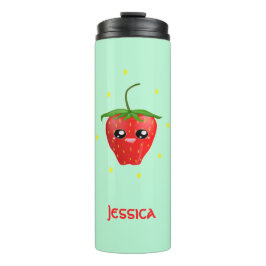Monogramm Kawaii Erdbeerfrüchte auf Türkis Thermosbecher