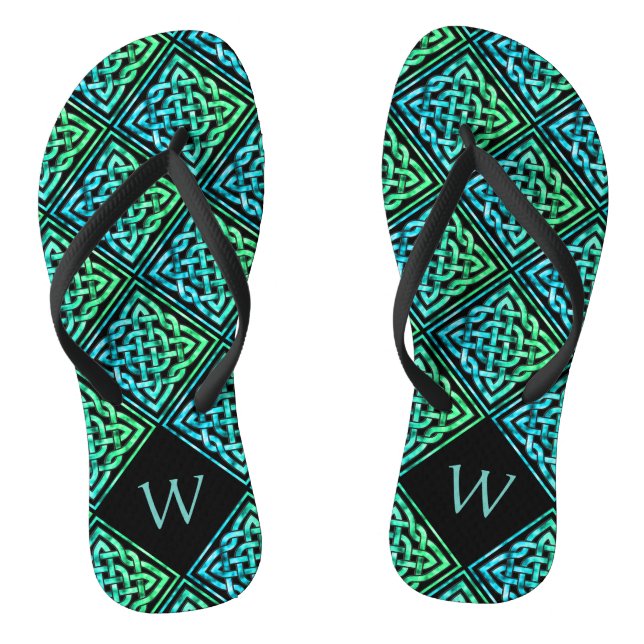 Monogramm Keltische Knoten Blue Green Flip Flops (Fußbett)