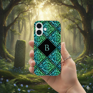 Monogramm-Keltischer Knoten Grün Türkis iPhone 16 Hülle