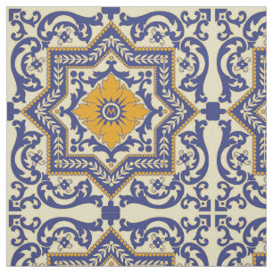 Monogramm-Keramik Azulejo Art-blaues orange Gewebe Stoff