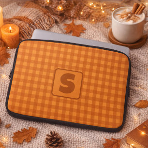 Monogramm-Klassik-Kürbis-Herbst-Gingham-Karo Laptopschutzhülle