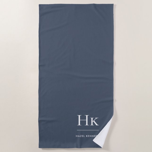 Monogramm Klassisch Einfach Navy Weiß Monogrammier Strandtuch (Vorderseite)
