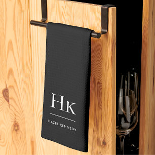 Monogramm Klassisch Elegant Einfach Minimal Schwar Geschirrtuch