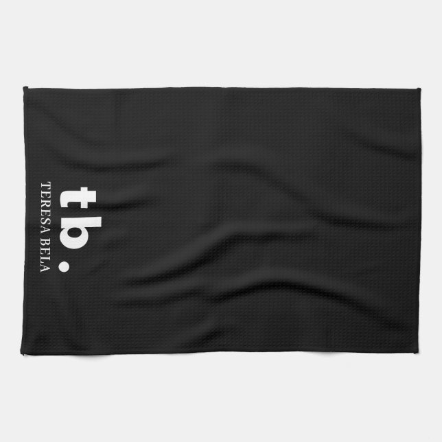 Monogramm Klassisch Elegant Minimal Schwarz & Weiß Geschirrtuch (Horizontal)