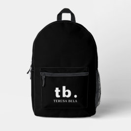 Monogramm | Klassisch Elegantes Minimal Schwarz &  Bedruckter Rucksack