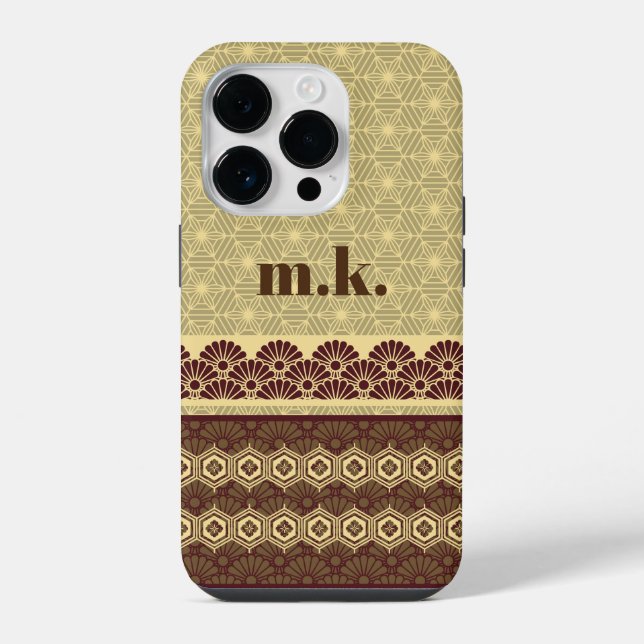 Monogramm Klassisches Gold-Blumenmuster iPhone Hülle (Rückseite)