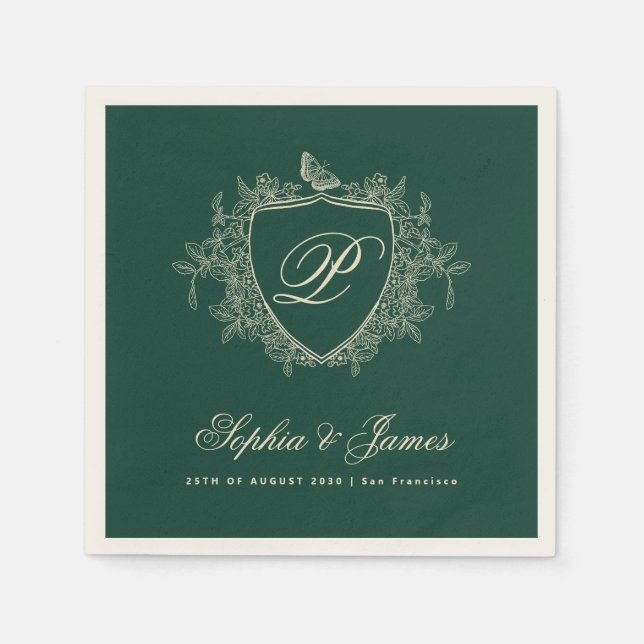 Monogramm klassisches klassisches smaragdgrünes Ho Serviette (Vorderseite)