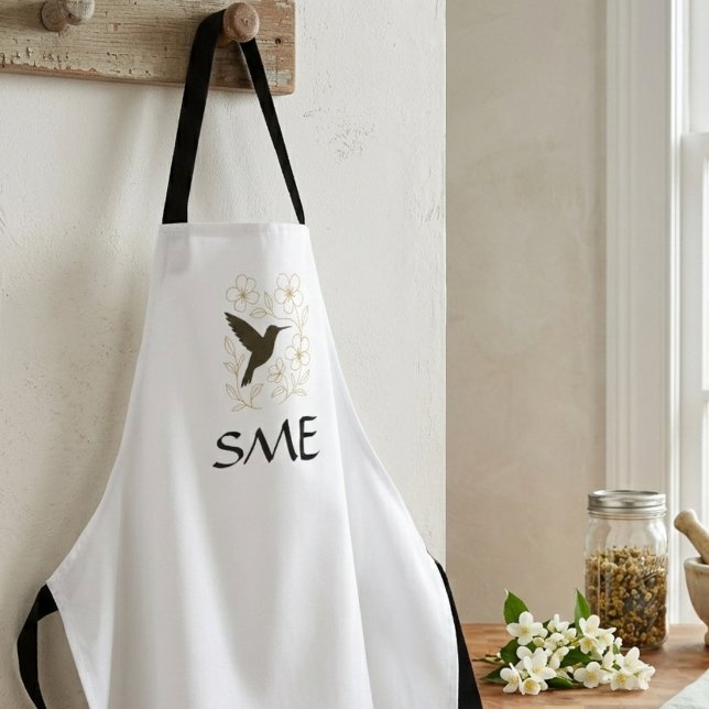Monogramm Kolibri Botanisch Floral Schürze (Elegant hummingbird botanical design for her — perfect Mother's Day gift idea.)