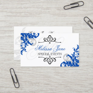 Monogramm-königliches Blau und Silber blühen Visitenkarte