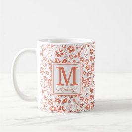 Monogramm Korallenpfirsiche Tropische Blume Kaffeetasse