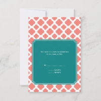 Monogramm Korallenrosa Quatrefolienmuster mit Aqua