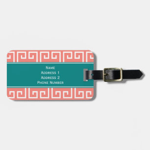 Monogramm Korallenrosa, Weiß, Aquamarines geometri Gepäckanhänger