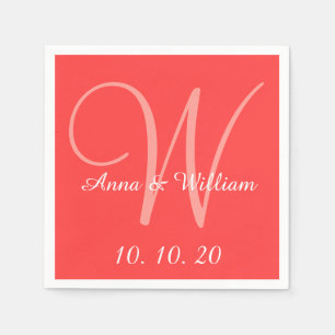 Monogramm Korallenrot Hochzeitspapier Servietten