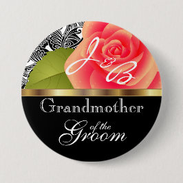 Monogramm-korallenrote Rose - Brauthochzeits-Party Button
