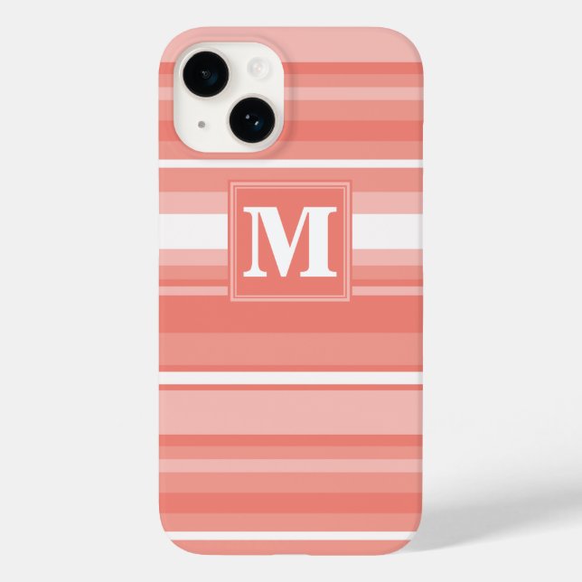 Monogramm Korallenstreifen Case-Mate iPhone Hülle (Rückseite)