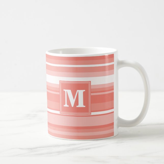 Monogramm Korallenstreifen Tasse (Rechts)