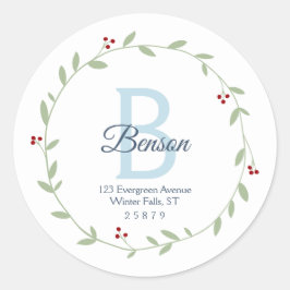 Monogramm-Kranke Personalisierte Rücksendeadresse- Runder Aufkleber