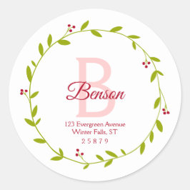Monogramm-Kranke Personalisierte Rücksendeadresse- Runder Aufkleber