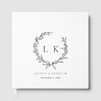 Monogramm Kranz Schwarz Weiß Hochzeit Gästebuch
