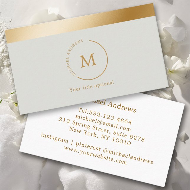 Monogramm-Kreis aus graugrünem Goldstreifen Visitenkarte (Von Creator hochgeladen)