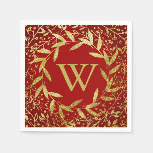 Monogramm Kreis der Blätter Wreath Gold Glitzer Serviette