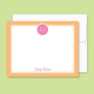 Monogramm Kreis Preppy Pink & Orange Sherbet Mitteilungskarte