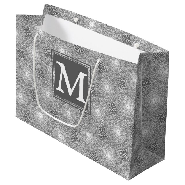 Monogramm-Kreismuster Große Geschenktüte (Vorderseite Schrägansicht)