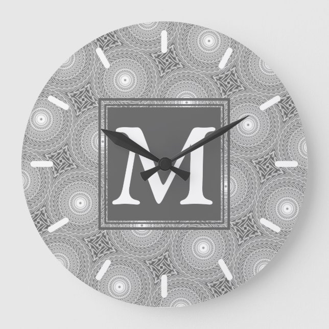 Monogramm-Kreismuster Große Wanduhr (Vorderseite)