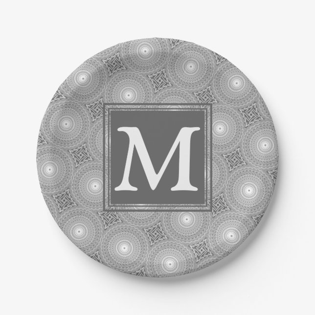 Monogramm-Kreismuster Pappteller (Vorderseite)