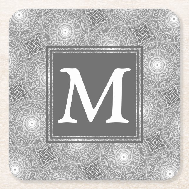 Monogramm-Kreismuster Rechteckiger Pappuntersetzer (Vorderseite)