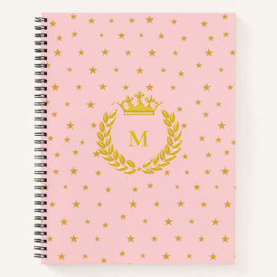 Monogramm, Krone, Lorbeer und goldene Sterne auf H Notizbuch