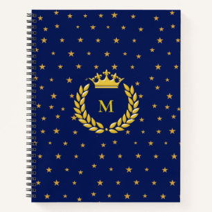 Monogramm, Krone, Lorbeer und goldene Sterne auf N Notizbuch