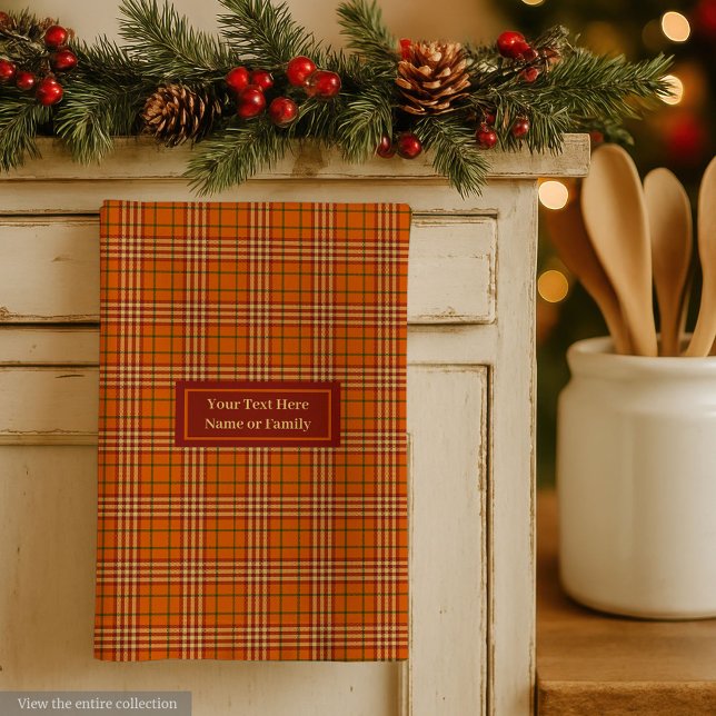Monogramm Küchenhandtuch Rustikales Herbst Karo De Geschirrtuch (Monogram Kitchen Towel Rustic Autumn Plaid Design)