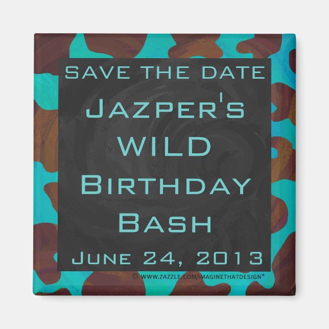 Monogramm Kuh braun und Aquamarin Magnet (Vorne)