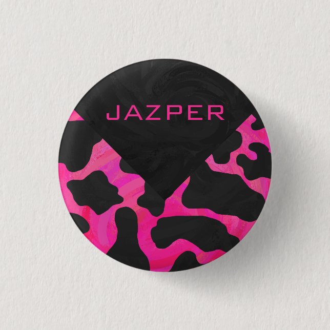 Monogramm-Kuh-Pink-und Schwarz-Druck Button (Vorderseite)