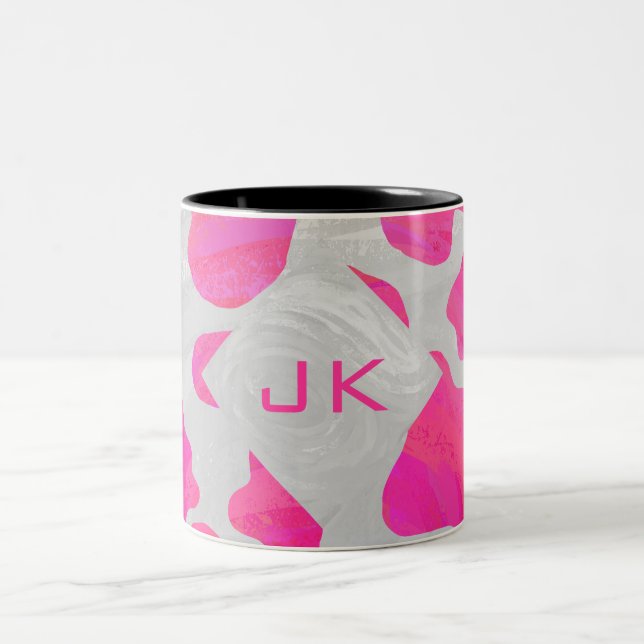 Monogramm-Kuh-Pink-und weißerdruck Zweifarbige Tasse (Mittel)