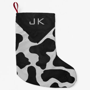Monogramm-Kuh-Schwarzweiss-Druck-Muster Kleiner Weihnachtsstrumpf