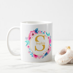 Monogramm Kunst I Goldinitiale und Wasserfarben-Ro Kaffeetasse