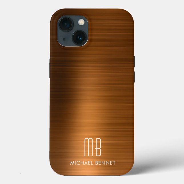 Monogramm Kupfer Brown Bürstenmetall Case-Mate iPhone Hülle (Rückseite)