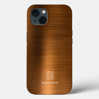 Monogramm Kupferbraun Gebürstetes Metall iPhone 13 Hülle